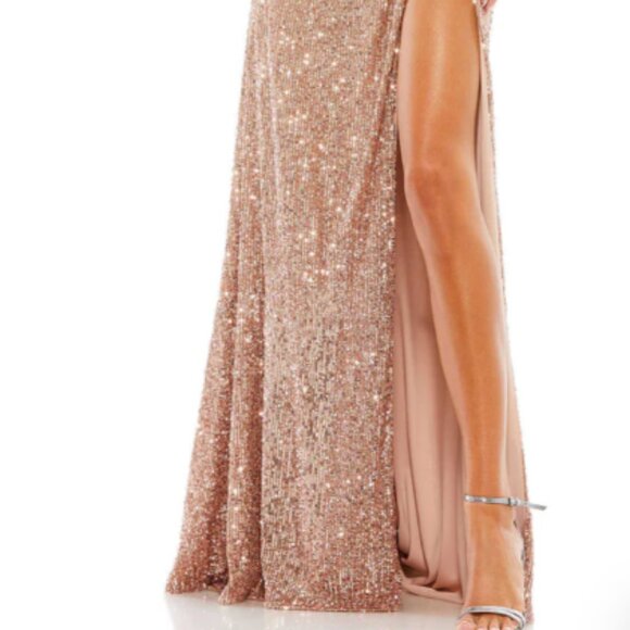 MAC DUGGAL 26571 SEQUINED DROP SHOULDER FAUX WRAP COPPER GOWN sz 6 - Picture 4 of 7